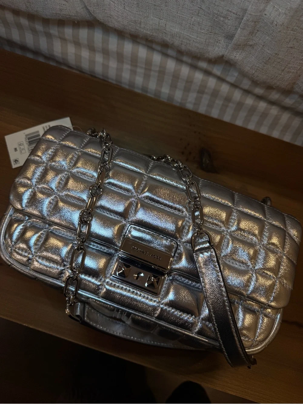 Michael Kors Silver Quilted Tribeca Shoulder Bag